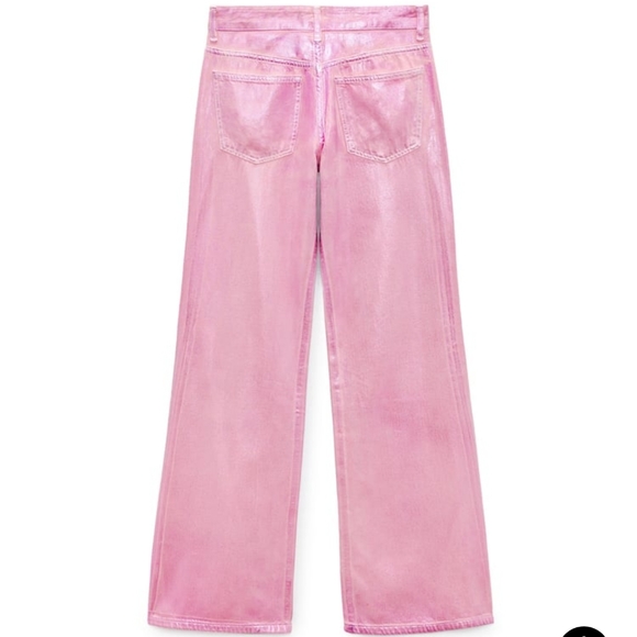 ZARA x Barbie The Movie Pink Mid Rise Metallic Pants - Picture 4 of 6